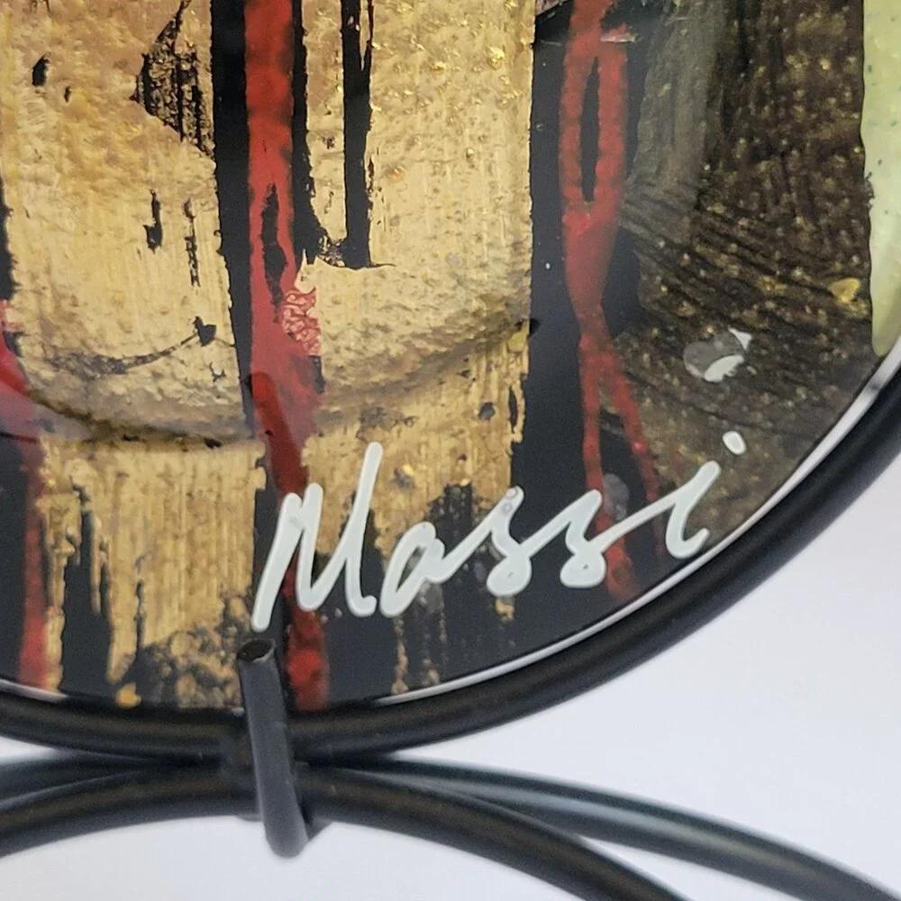 Massi Italian Vase U Shaped Art Glass with Metal Stand 9 1/4